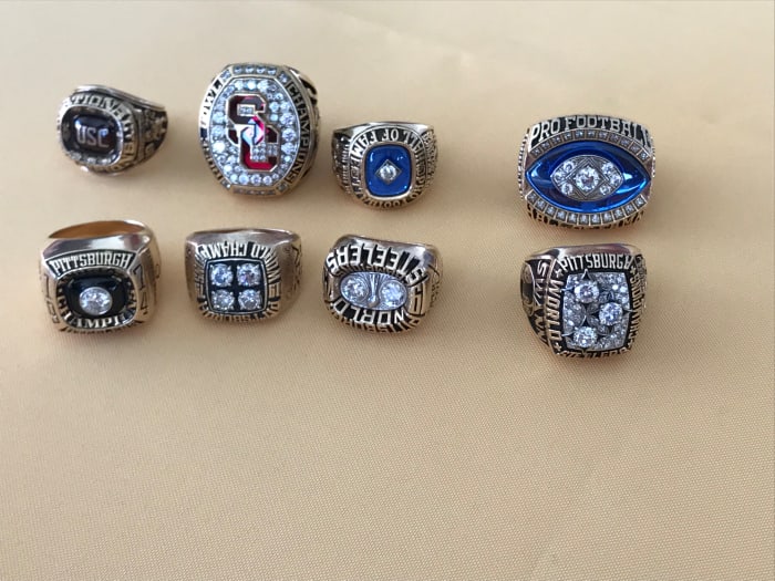 Lynn Swann's many college football and NFL championship and Hall of Fame rings.